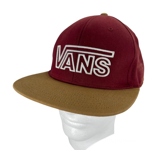 Vans Other - VANS Off The Wall Snapback Flat Brim Skater Hat Garnet Tan White Logo One Size
